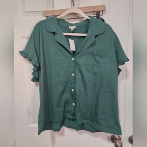 J. Crew Factory NWT Green Pajama Set Ruffles XXL